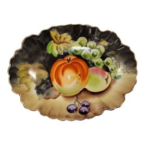 Vintage LEFTON CHINA Scalloped Edge, Hand Painted Fruit Motif Plate